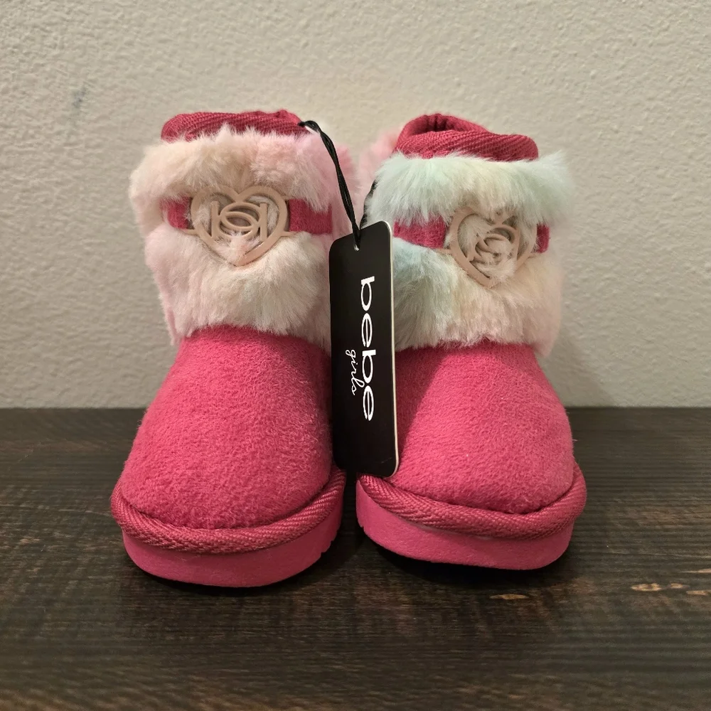 Bebe‎ Faux Fur Tie Dye Girls Boots Winter Shoes Pink Blue NWT Size Toddler 6